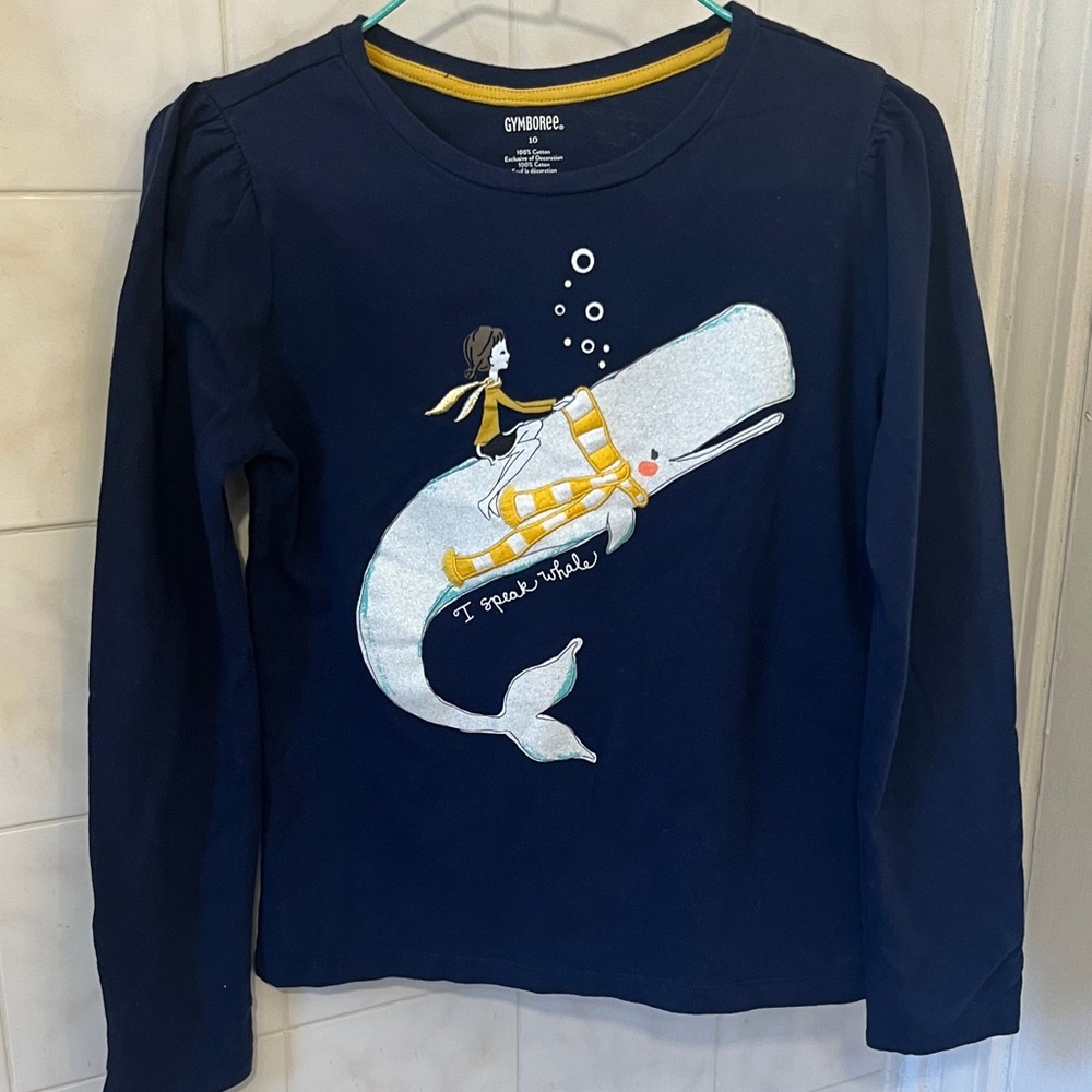 Gymboree Girls' Navy Whale Graphic Long-Sleeve Top in size 10